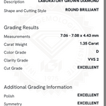 Charger l'image dans la visionneuse de la galerie, certificat diamant rond 1.35 carat D VVS2 IGI.