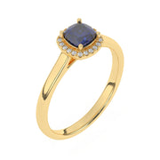 Solitaire saphir coussin et diamants naturels ronds Mirabella 0.76 carat or jaune 14 carats