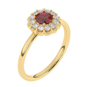 Solitaire rubis rond et diamants naturels ronds Renza 0.96 carat or jaune 14 carats