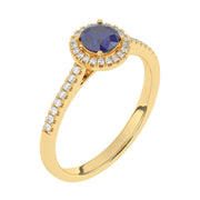 Solitaire Nerina bague saphir rond et diamants naturels ronds 0.84 carat or jaune 14 carats
