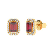 Boucles d'oreilles rubis Émeraudes et diamants synthétiques ronds 1.02 carat or jaune 14 carats Rita
