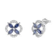 Boucles d'oreilles saphirs marquises et diamants naturels ronds 1.04 carat or blanc 14 carats Loreta