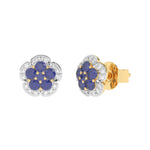 Charger l'image dans la visionneuse de la galerie, Boucles d'oreilles saphirs ronds et diamants naturels ronds 0.75 carat or jaune 14 carats Seraphina