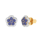 Boucles d'oreilles saphirs ronds et diamants naturels ronds 0.75 carat or jaune 14 carats Seraphina