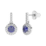 Boucles d'oreilles saphirs ronds et diamants naturels ronds 0.91 carat or blanc 14 carats Nerina