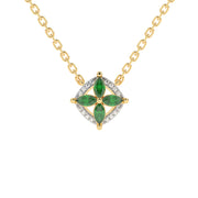 Pendentif Émeraudes marquises et diamants naturels ronds 0.49 carat or jaune 14 carats Paolina