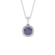 Pendentif saphir coussin et diamants naturels ronds 0.76 carat or blanc 14 carats Mirabella
