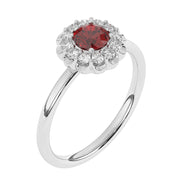 Solitaire rubis rond et diamants naturels ronds Renza 0.96 carat or blanc 14 carats