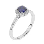 Charger l'image dans la visionneuse de la galerie, Solitaire bague saphir coussin et diamants naturels ronds 0.86 carat or blanc 14 carats Mirabella pavée