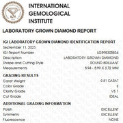Diamant Rond 0.81 ct, certificat IGI diamant de laboratoire, couleur E, pureté VS1