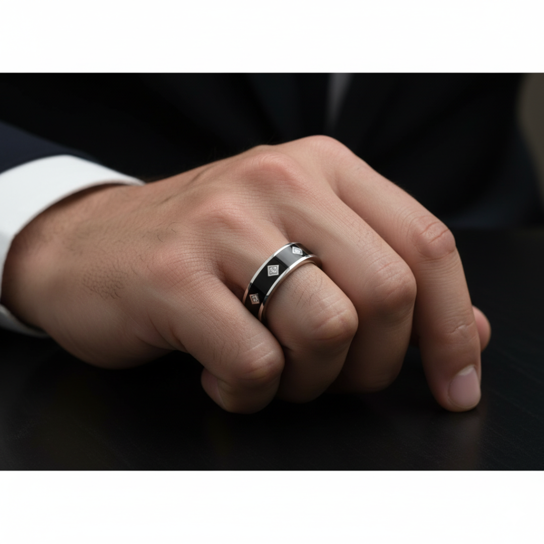 Alliance Homme Céramique, Or et diamants synthétiques Leone