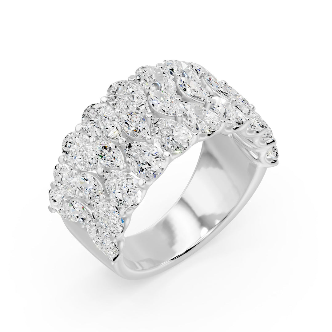 Bague 3 rangs diamants de synthèse poires et marquises Amalfi
