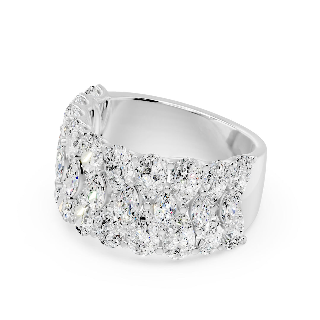 Bague 3 rangs diamants de synthèse poires et marquises Amalfi