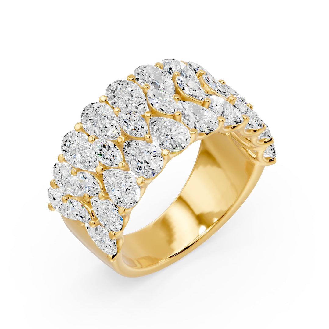Bague 3 rangs diamants de synthèse poires et marquises Amalfi