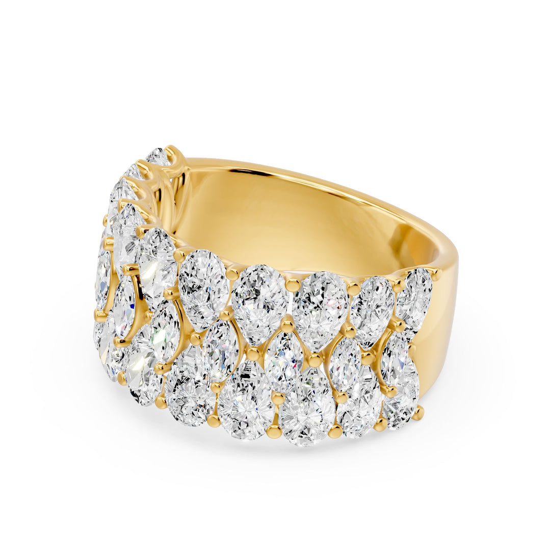Bague 3 rangs diamants de synthèse poires et marquises Amalfi