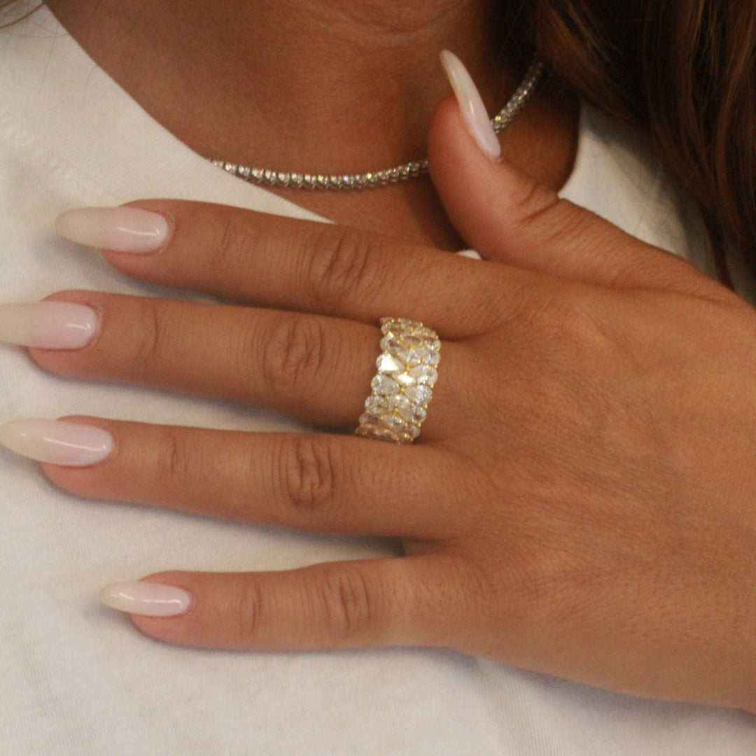 Bague 3 rangs diamants de synthèse poires et marquises Amalfi