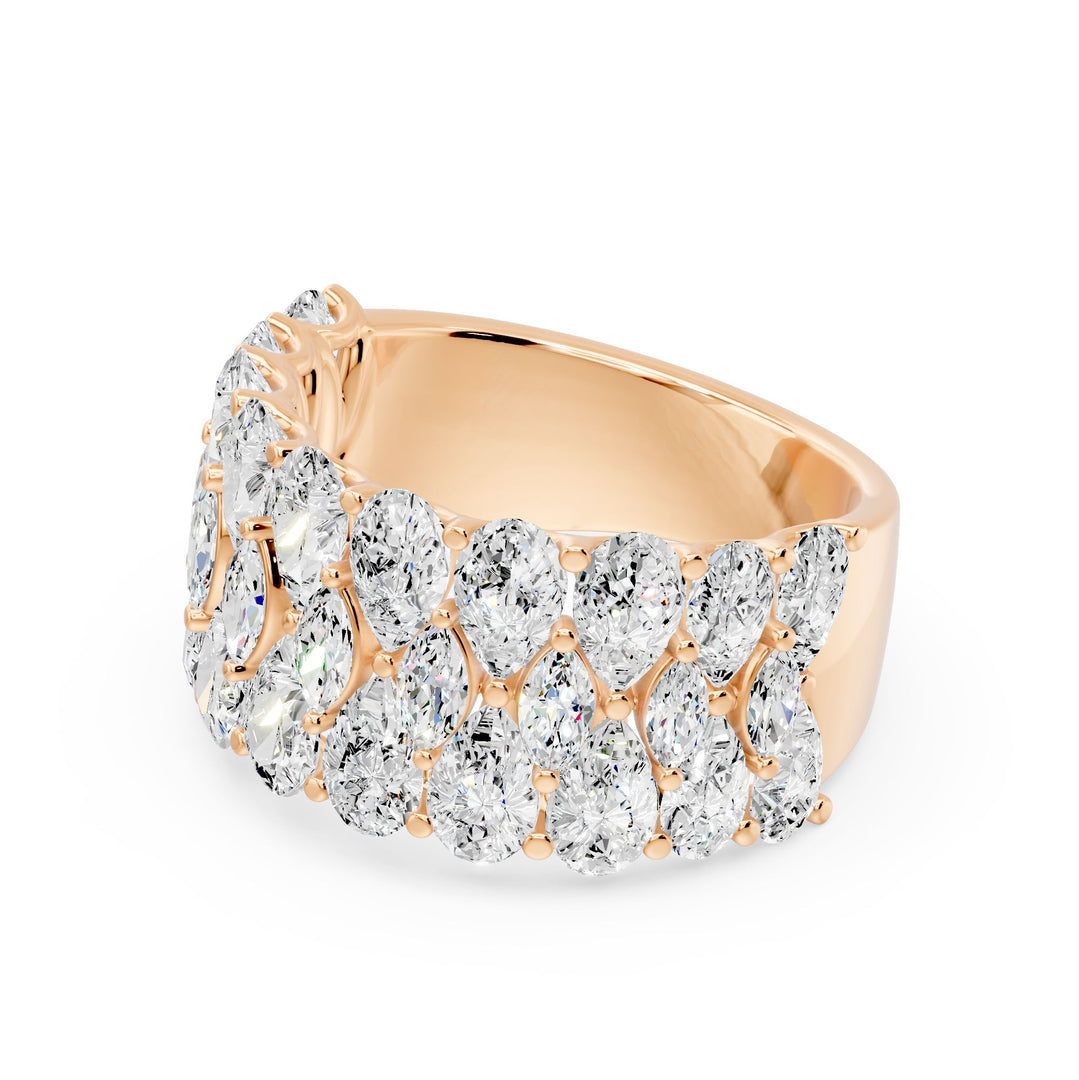 Bague 3 rangs diamants de synthèse poires et marquises Amalfi