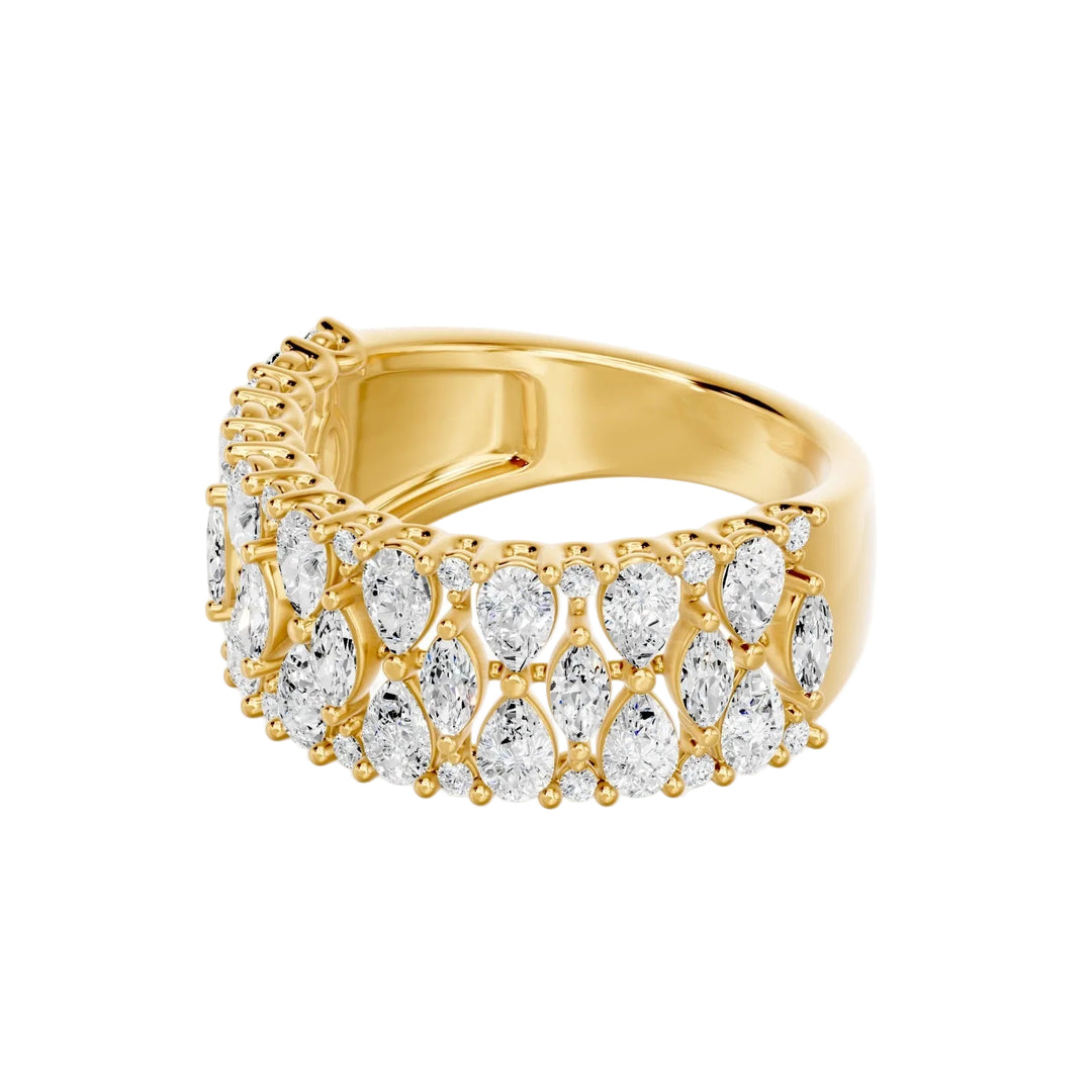 Bague diamants Poire, Marquises et Ronds 2.40 carats or jaune Fabiola