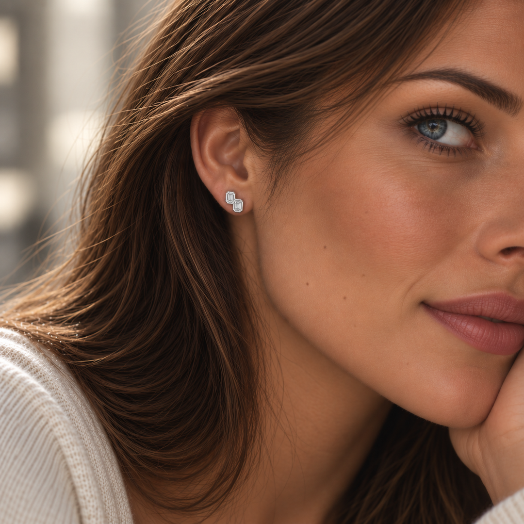 Boucles d'oreilles diamants synthétiques Émeraudes 0.75 carat Calista