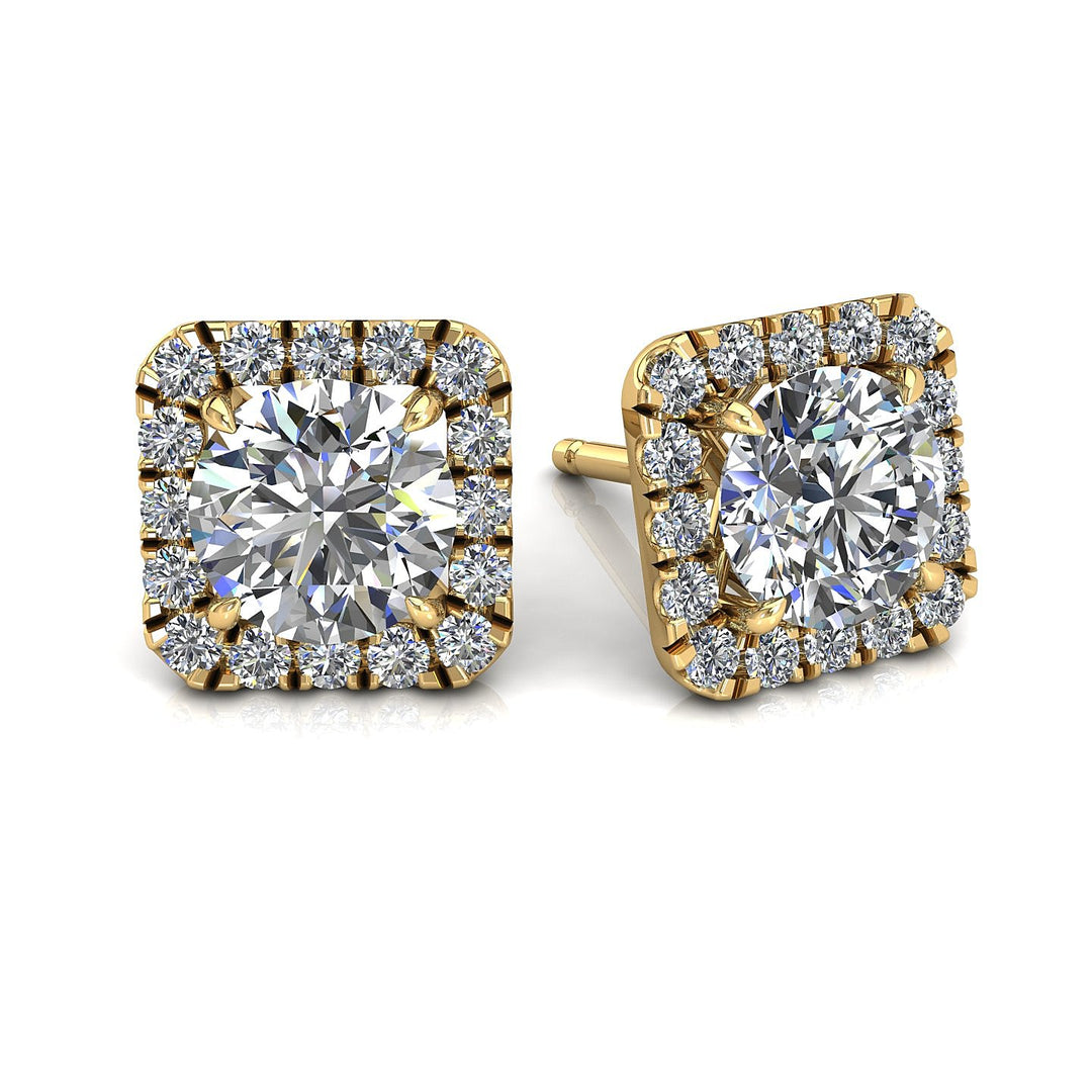 Boucles d'oreilles Diamants entourage 4 Griffes  2.20 Carat Or Jaune Alessia