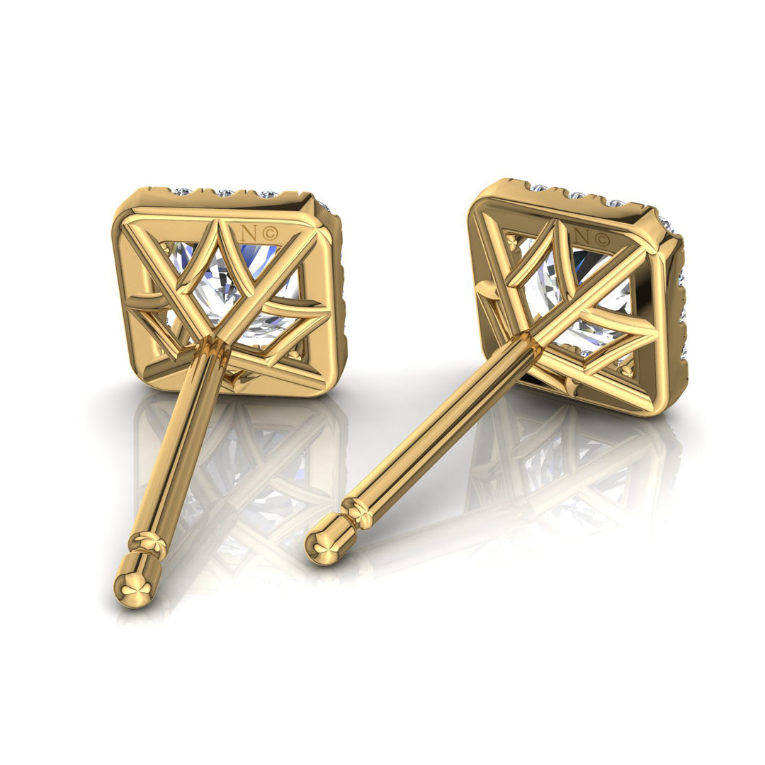 Boucles d'oreilles Diamants entourage 4 Griffes  2.20 Carat Or Jaune Alessia