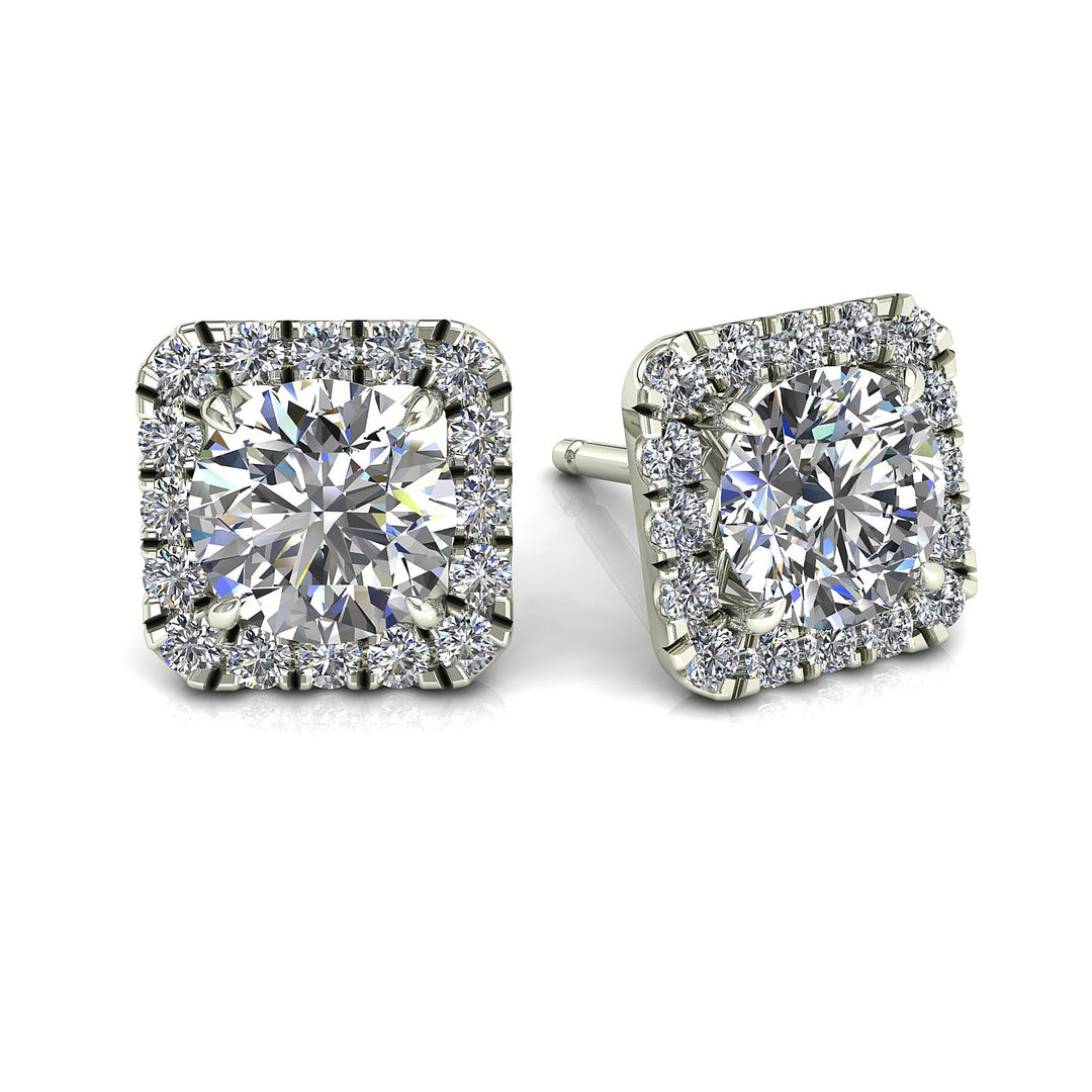 Boucles d'oreilles Diamants entourage 4 Griffes  2.20 Carat Or Blanc Alessia