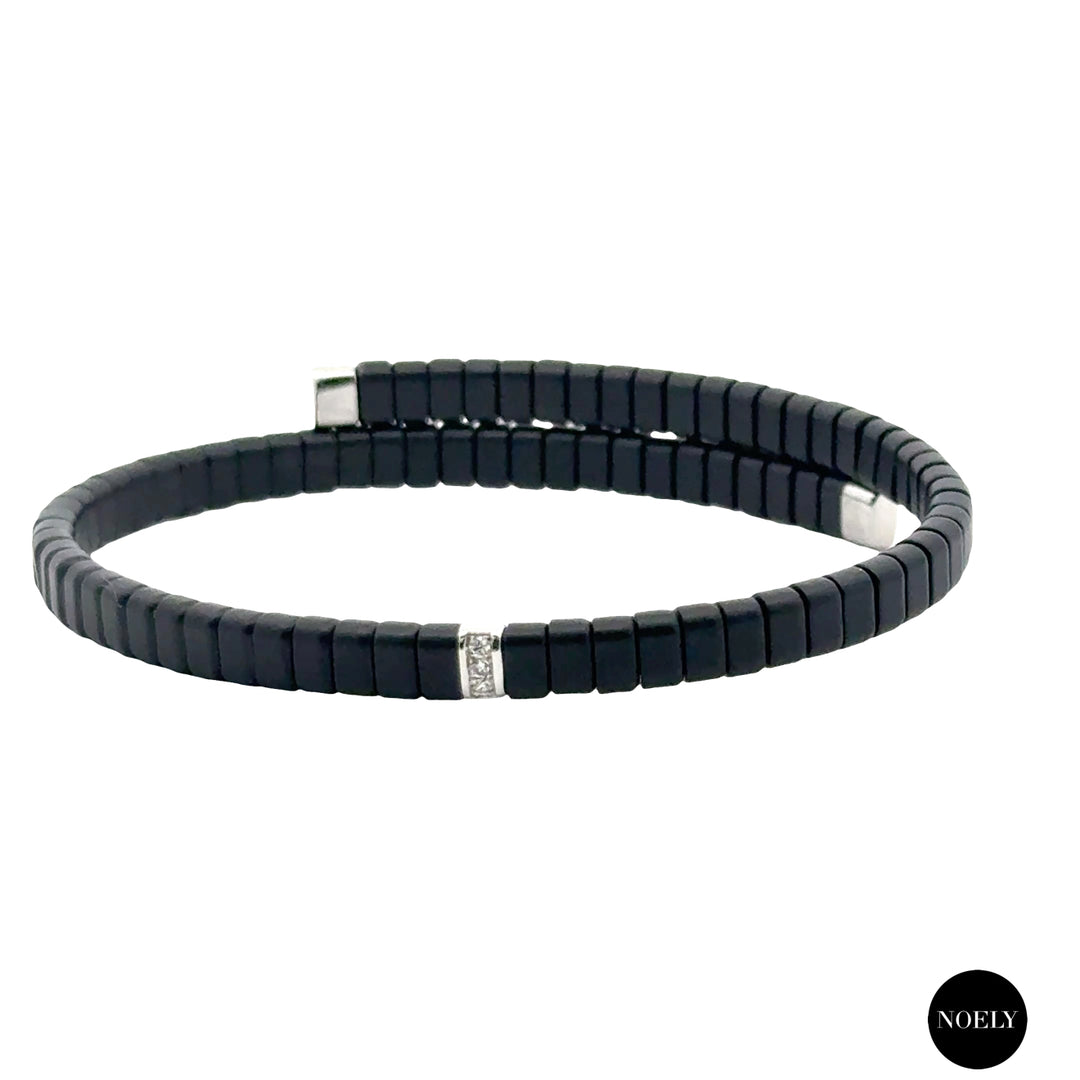 Bracelet ceramique, or blanc et diamants naturels Gino