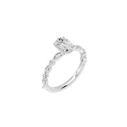 Solitaire diamant synthétique ovale 1.00 Ct épaulé de diamants marquises et ronds or blanc 14 carats Roma