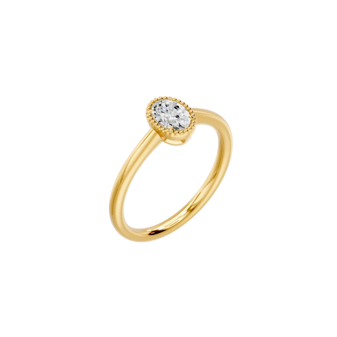 Bague solitaire 0.50 carat or jaune 14 carats diamant naturel ovale Alba