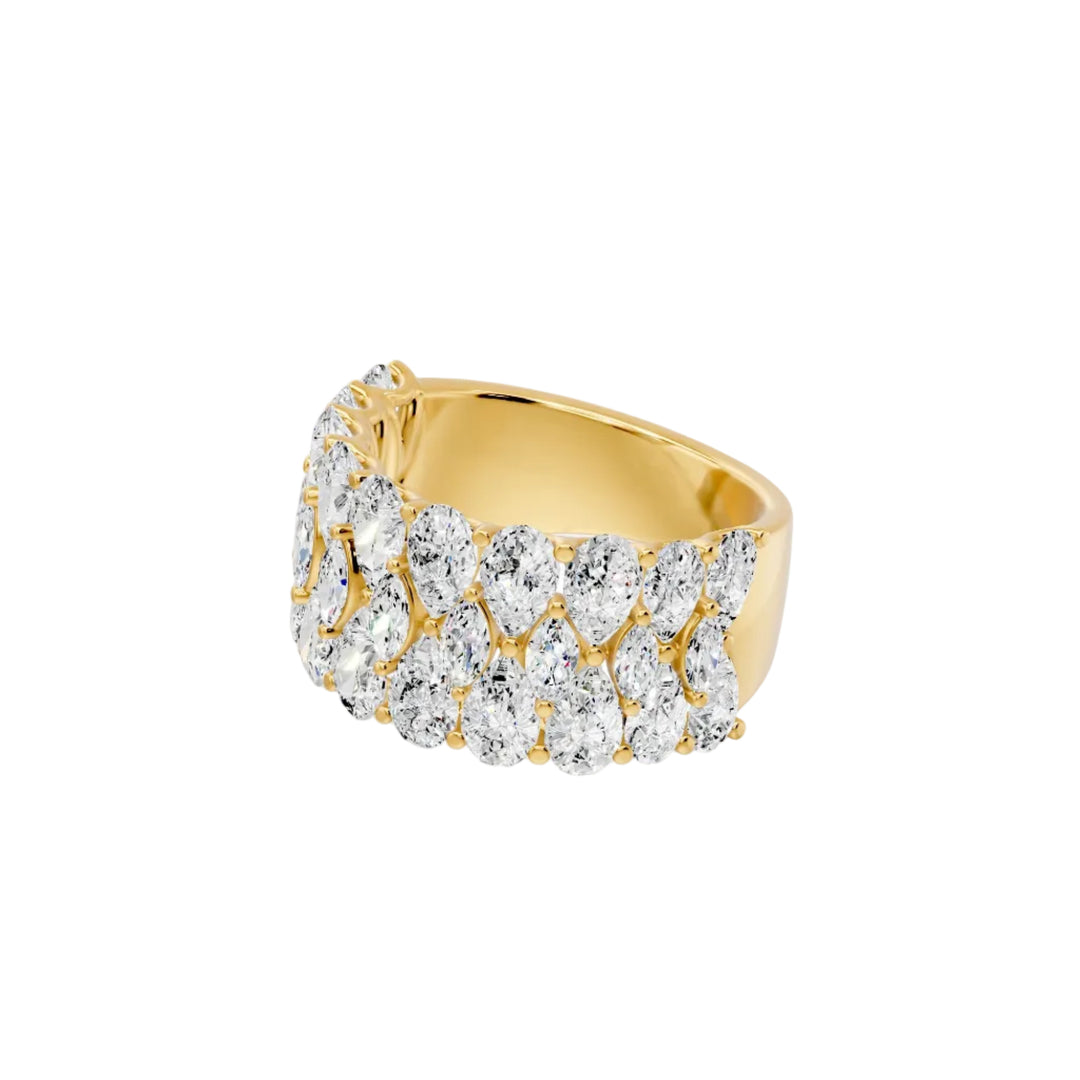 Bague diamants synthétiques poires et diamants synthétiques marquises 5.45 carats or jaune 14 carats Amalfi