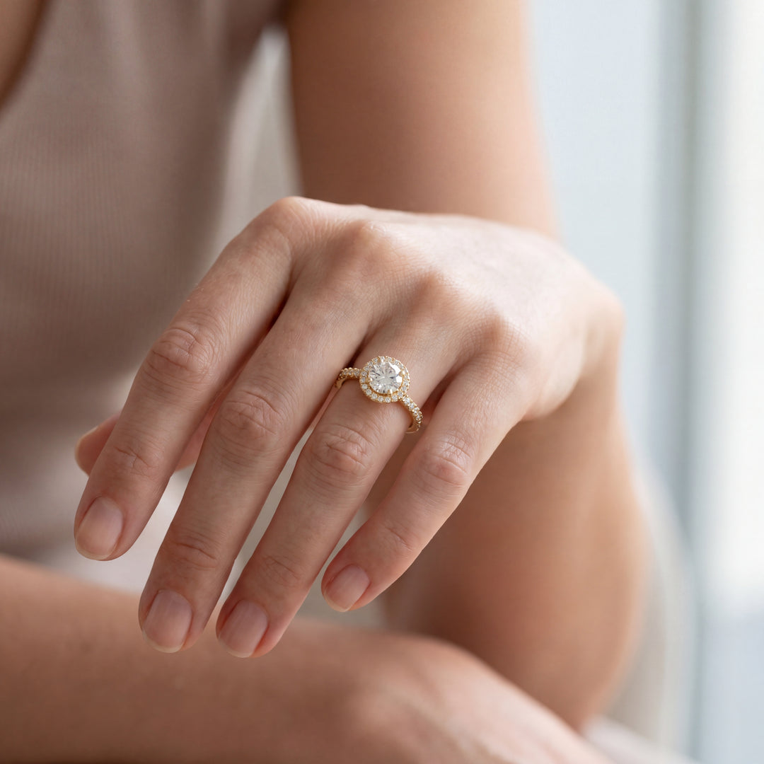 Bague de fiançailles diamant naturel rond 2.45 carats or rose 14 carats Arabella