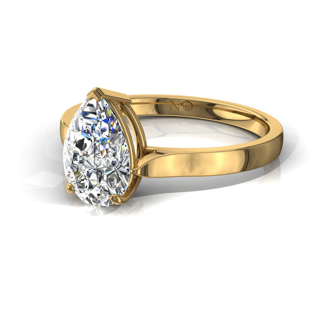 Solitaire bague diamant poire 1.00 carat or jaune Camilla