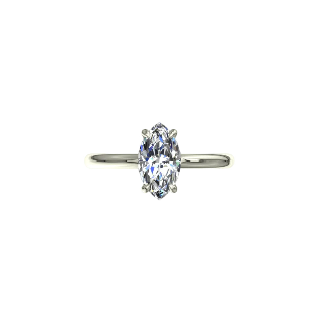 Solitaire bague diamant naturel marquise et diamants naturels ronds 1.00 carat or blanc Chloé