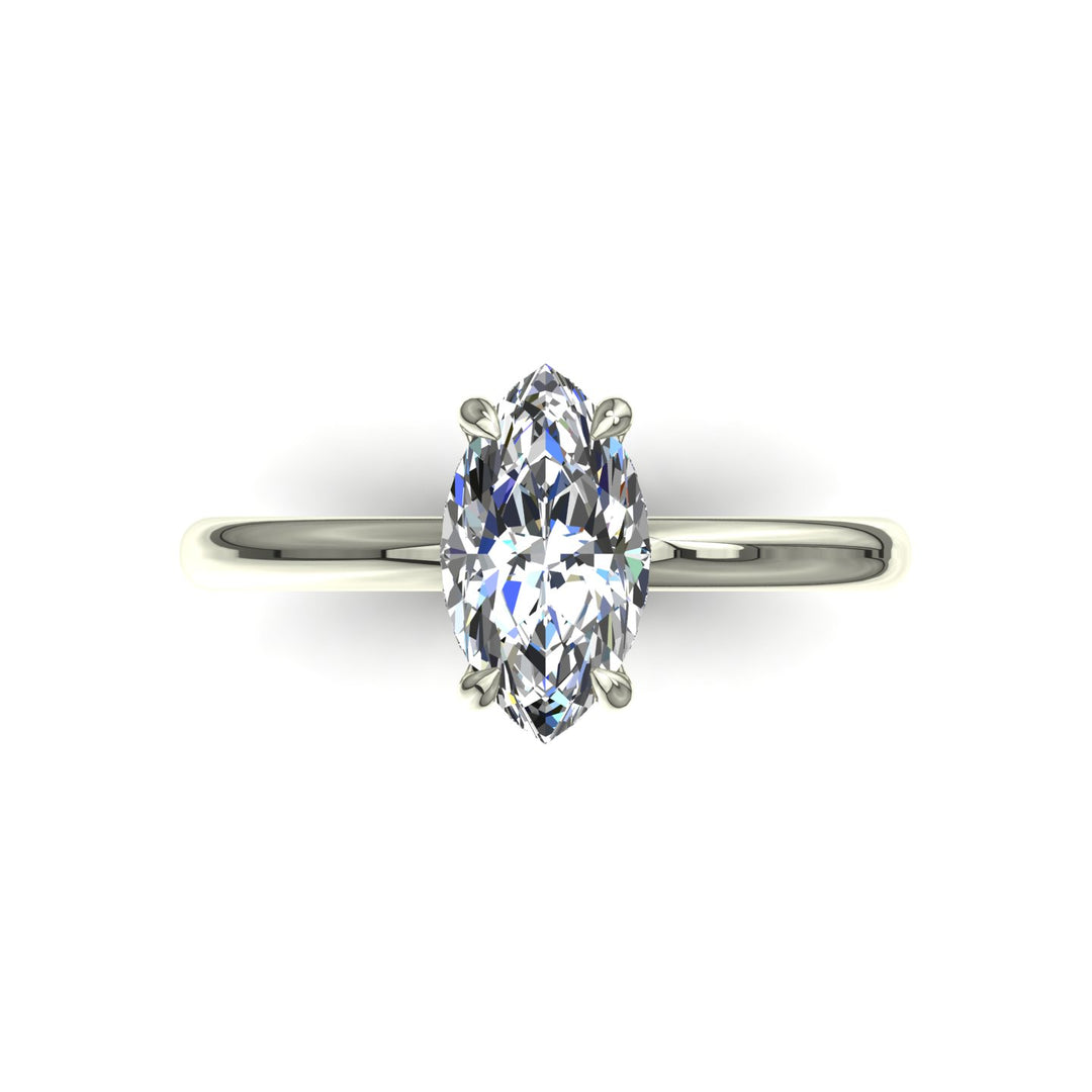 Bague Chloé solitaire diamant synthétique marquise et diamants synthétiques ronds 1.07 carat or blanc