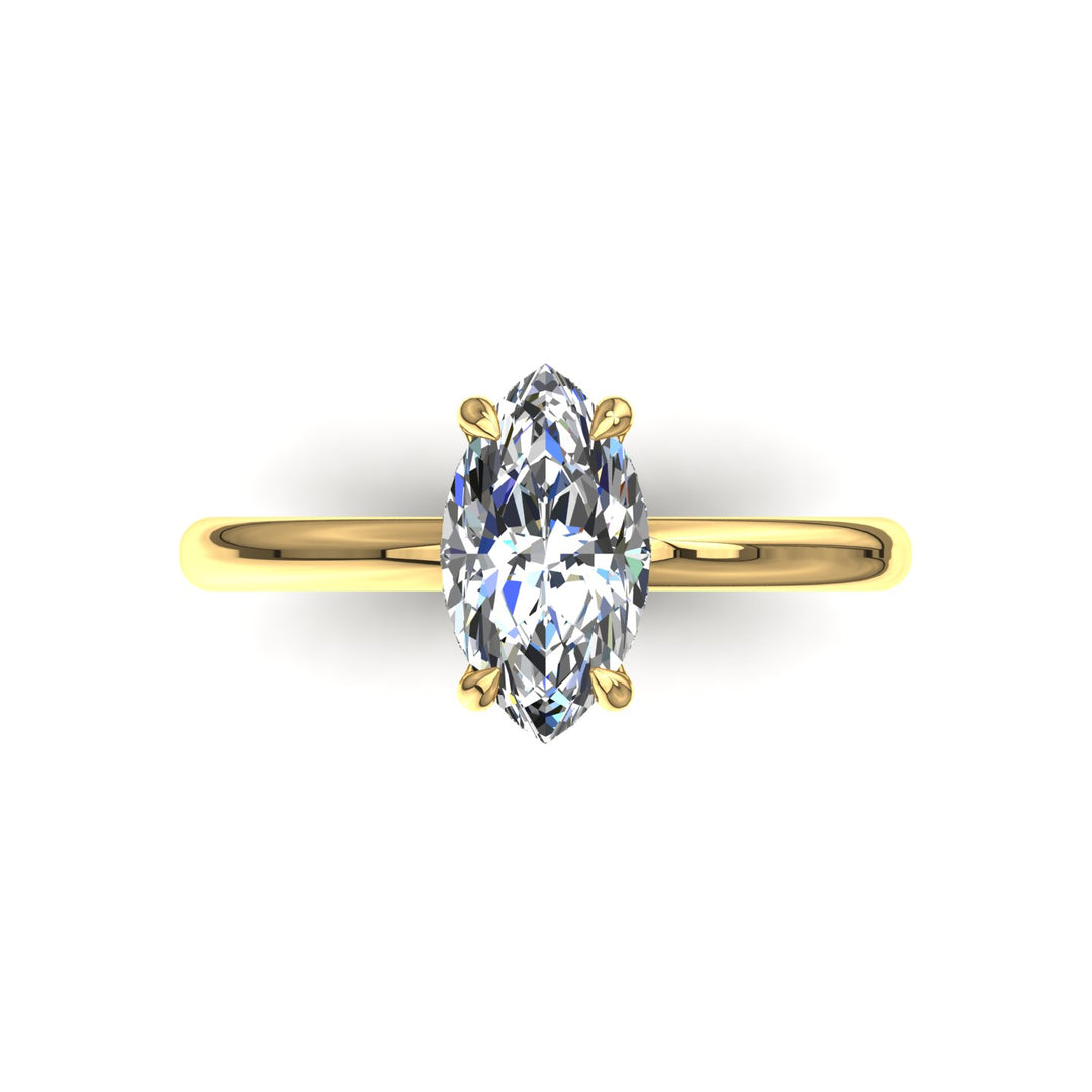 Bague Chloé diamant naturel marquise et diamants naturels ronds 1.57 carat or jaune