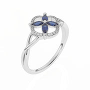 Solitaire saphirs marquises et diamants synthétiques ronds Clarina 0.51 carat or blanc 14 carats