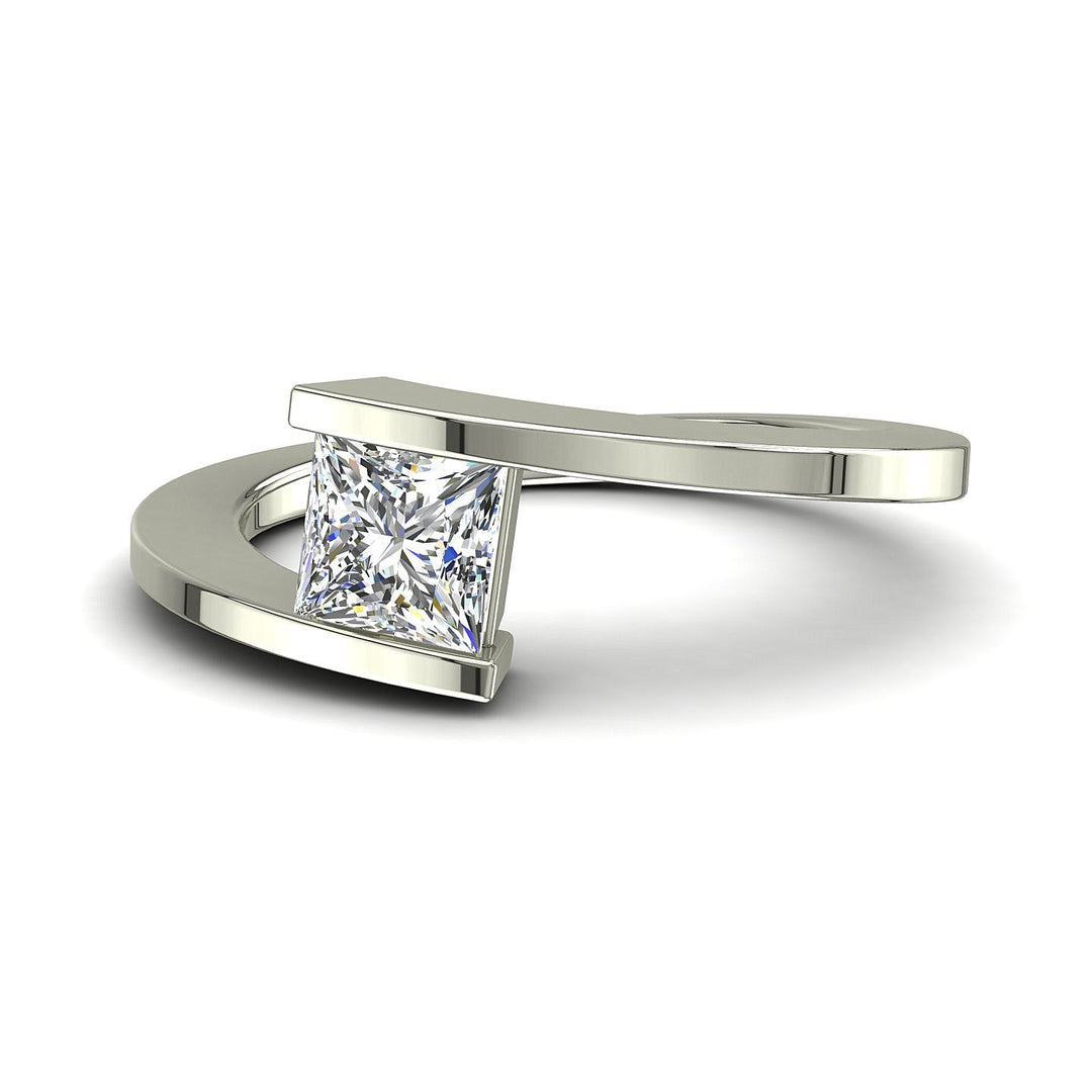 Solitaire bague diamant naturel princesse 0.50 carat or blanc Francesca