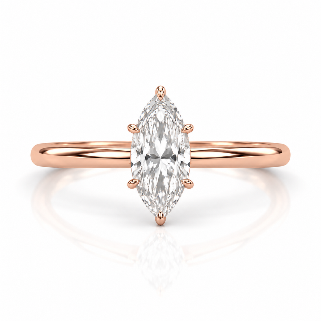 Solitaire diamant synthétique marquise Ely 1.00 carat or rose 