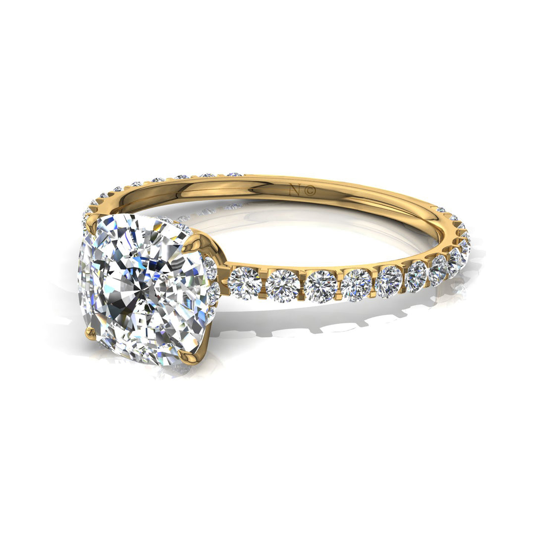 Bague Sofia solitaire diamant coussin et diamants ronds 1.05 carat or jaune