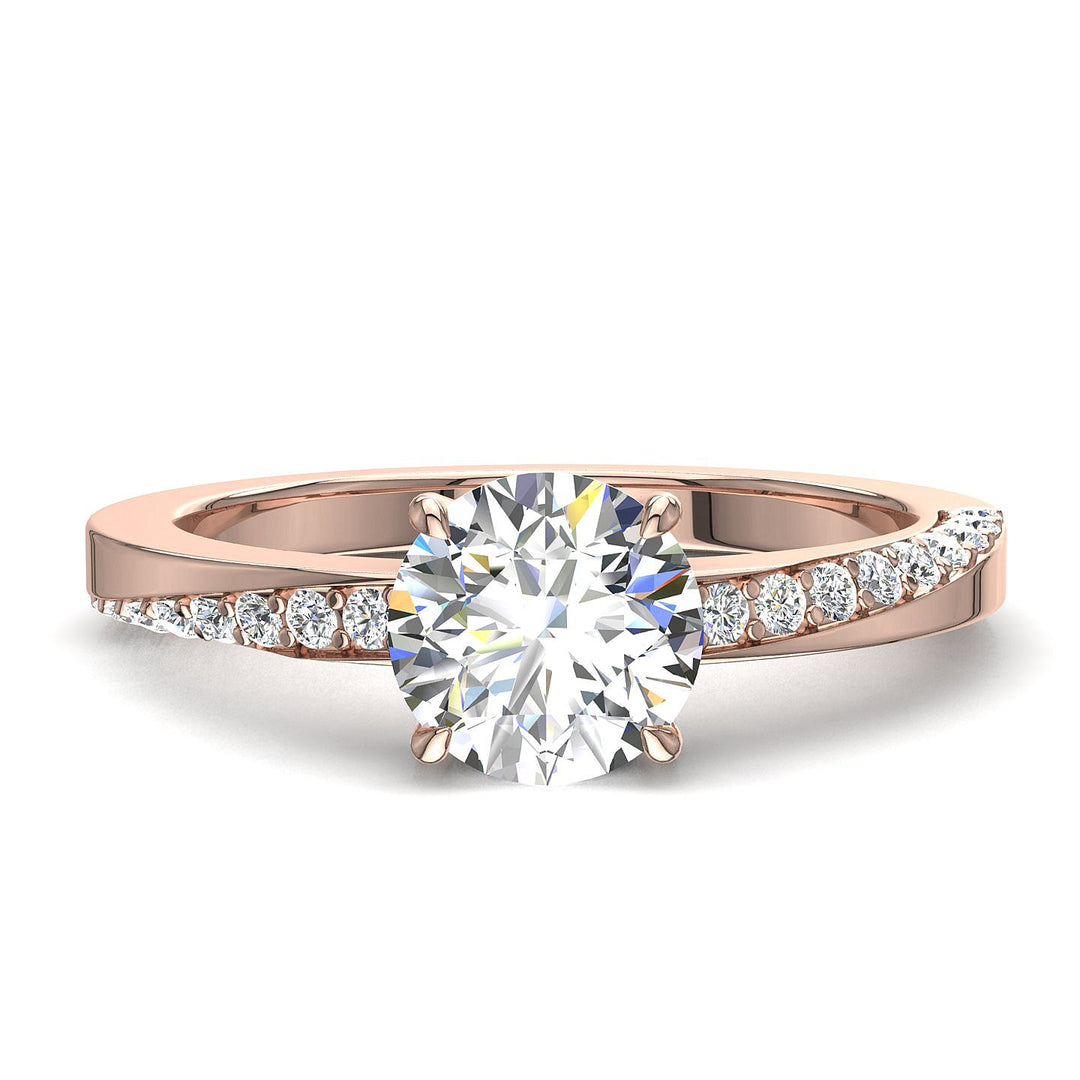 Bague de mariage diamant rond 1.15 carat or rose Bianca