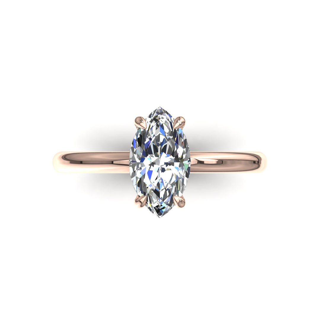 Solitaire Chloé bague diamant synthétique marquise et diamants synthétiques ronds 1.57 carat or rose