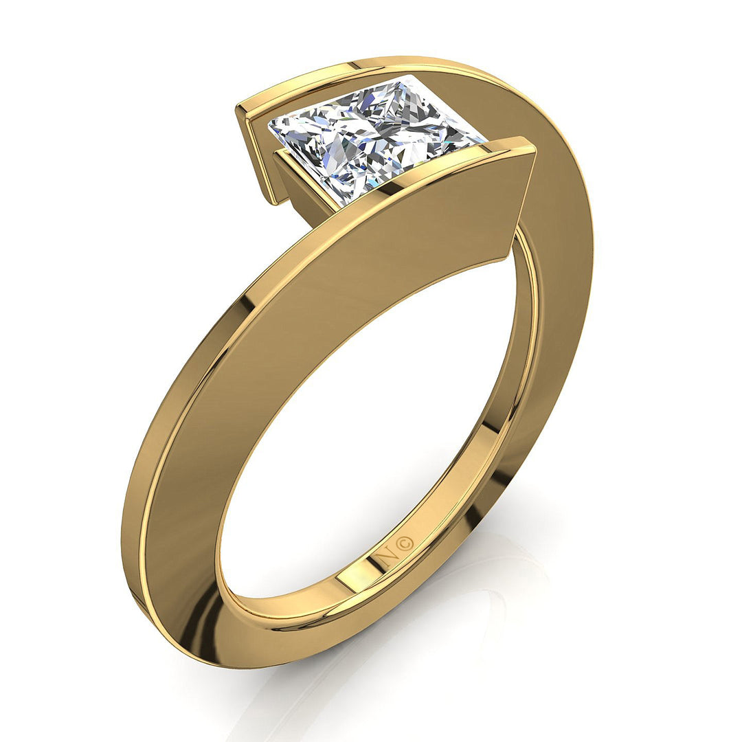 Bague de mariage diamant naturel princesse 2.00 carat or jaune Francesca