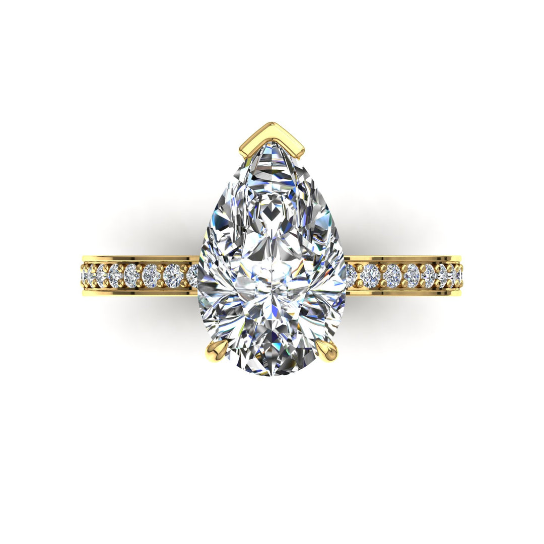 Solitaire diamant poire et diamants ronds Noémie 2.70 carats or jaune