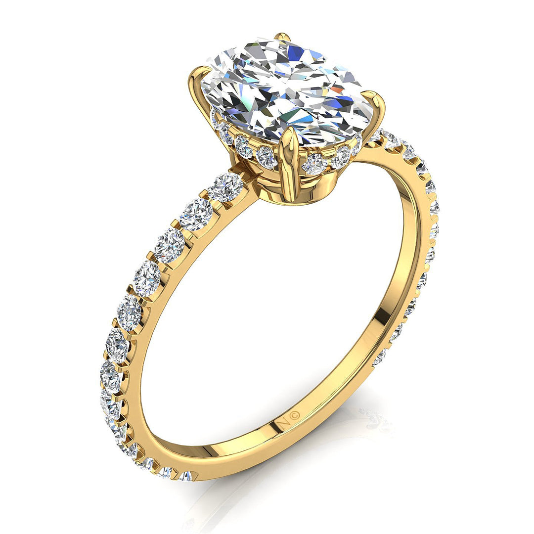 Solitaire bague diamant naturel ovale et diamants naturels ronds 2.25 carats or jaune Sofia