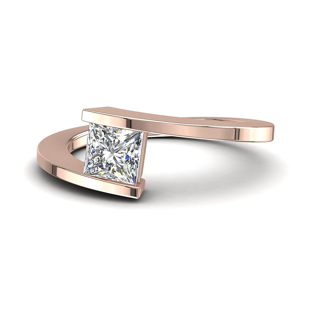 Bague solitaire 0.80 carat or rose diamant naturel princesse Francesca