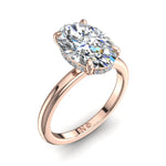 Charger l&#39;image dans la visionneuse de la galerie, Bague Romy solitaire diamant ovale et diamants ronds 0.90 carat or rose
