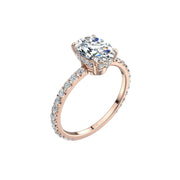 Solitaire bague diamant ovale et diamants ronds 3.00 carats or rose Sofia