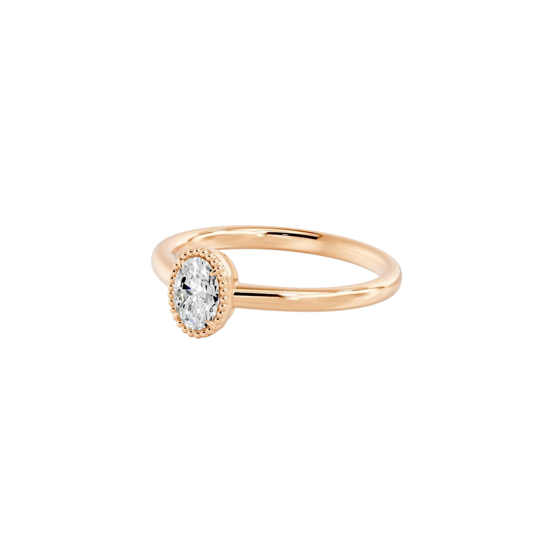 Bague de fiançailles diamant synthétique ovale 0.50 carat or rose 14 carats Alba