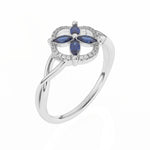 Load image into Gallery viewer, Bague de fiançailles saphirs marquises et diamants naturels ronds 0.51 carat or blanc 14 carats Clarina