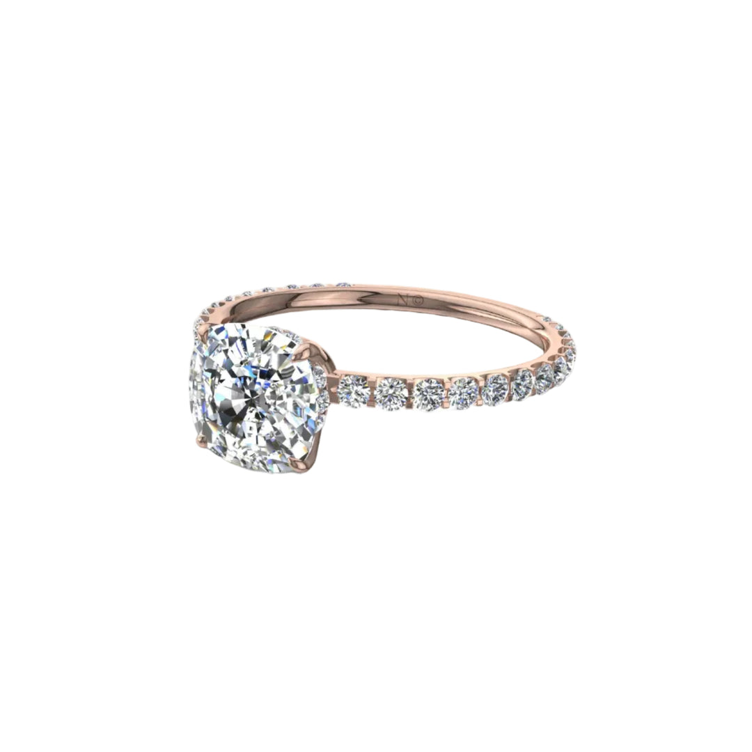 Bague diamant naturel coussin et diamants naturels ronds 1.00 carat or rose Sofia
